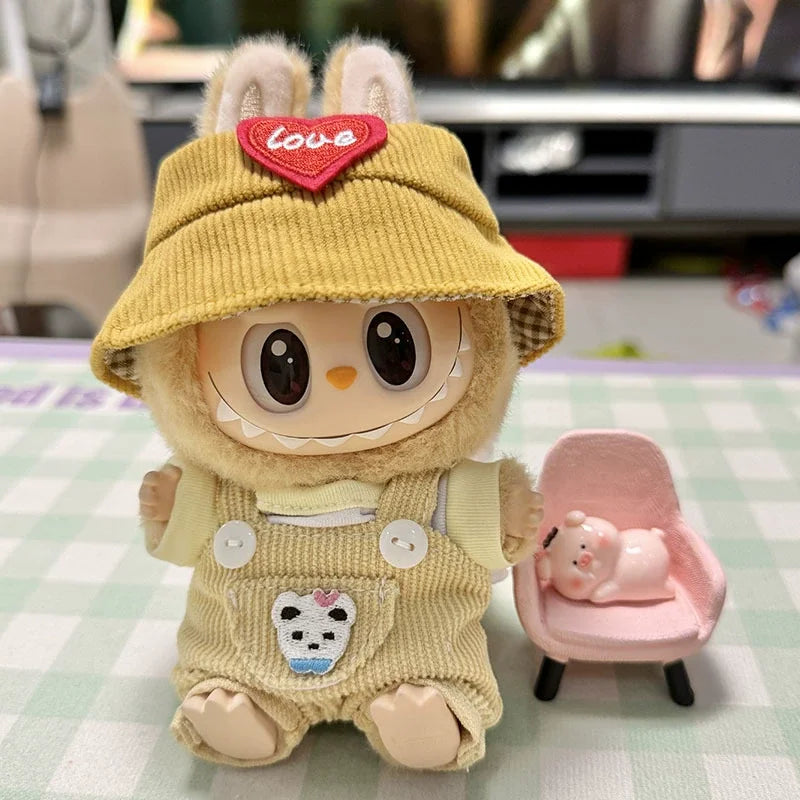 17cm Mini Plush Doll'S Clothes Outfit Accessories For Korea Kpop Exo Labubu Idol overalls pants set Macaron doll Clothing Gift