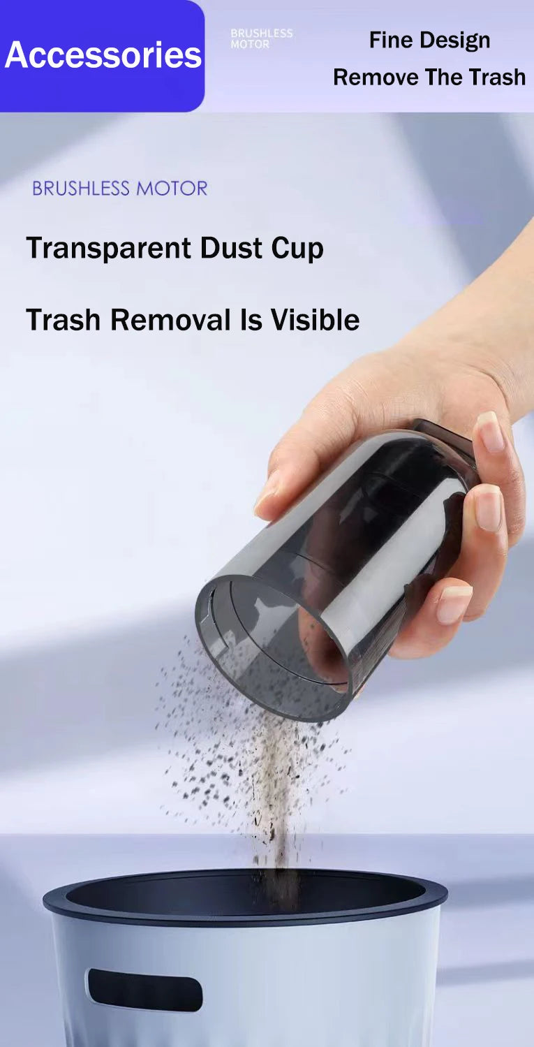 Car MINI Wireless Vacuum Clean Rechargeable Portable Handheld Dust Removal Hair Dryer Handheld Wireless Car/Home Strong Suction