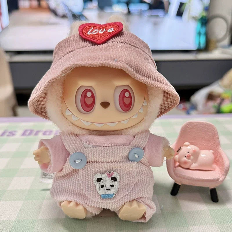 17cm Mini Plush Doll'S Clothes Outfit Accessories For Korea Kpop Exo Labubu Idol overalls pants set Macaron doll Clothing Gift