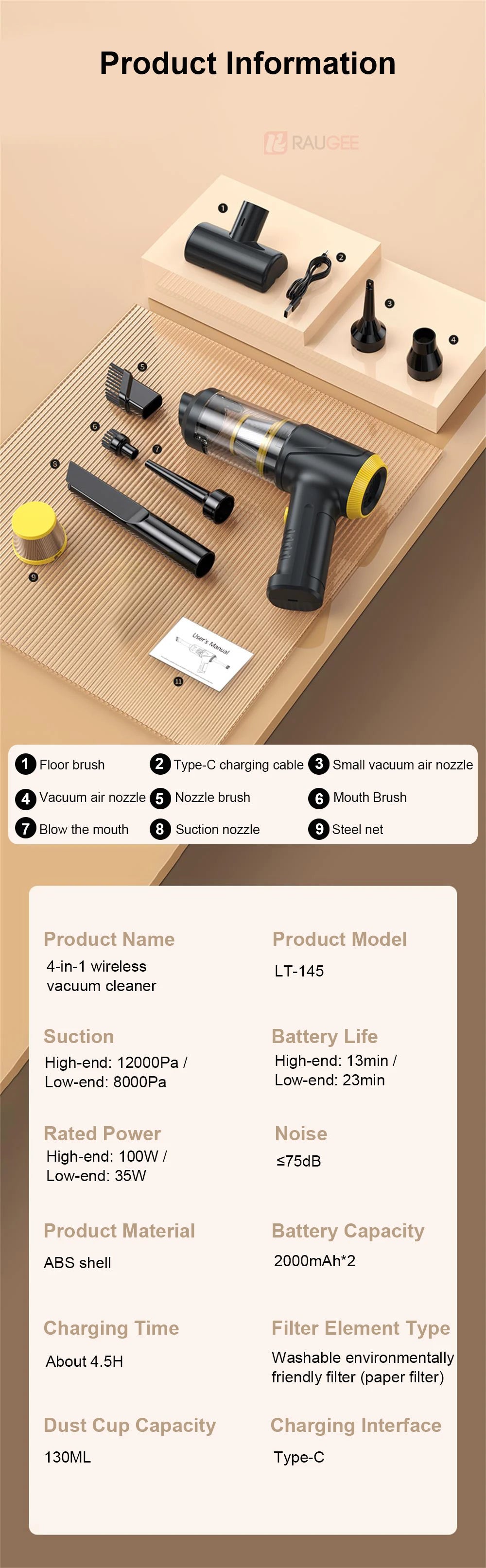 Car Vacuum Cleaner Portable Wireless Vacuum Cleaner 12000PA High Power Mini Handheld Vacuum Cleaner Powerful Blower for Car Home