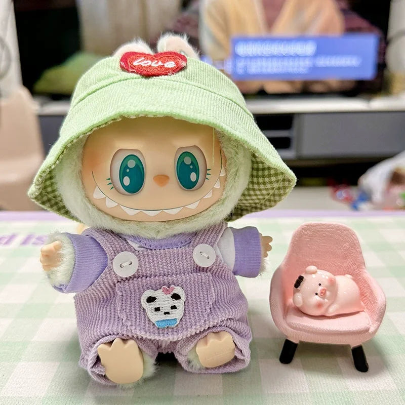 17cm Mini Plush Doll'S Clothes Outfit Accessories For Korea Kpop Exo Labubu Idol overalls pants set Macaron doll Clothing Gift