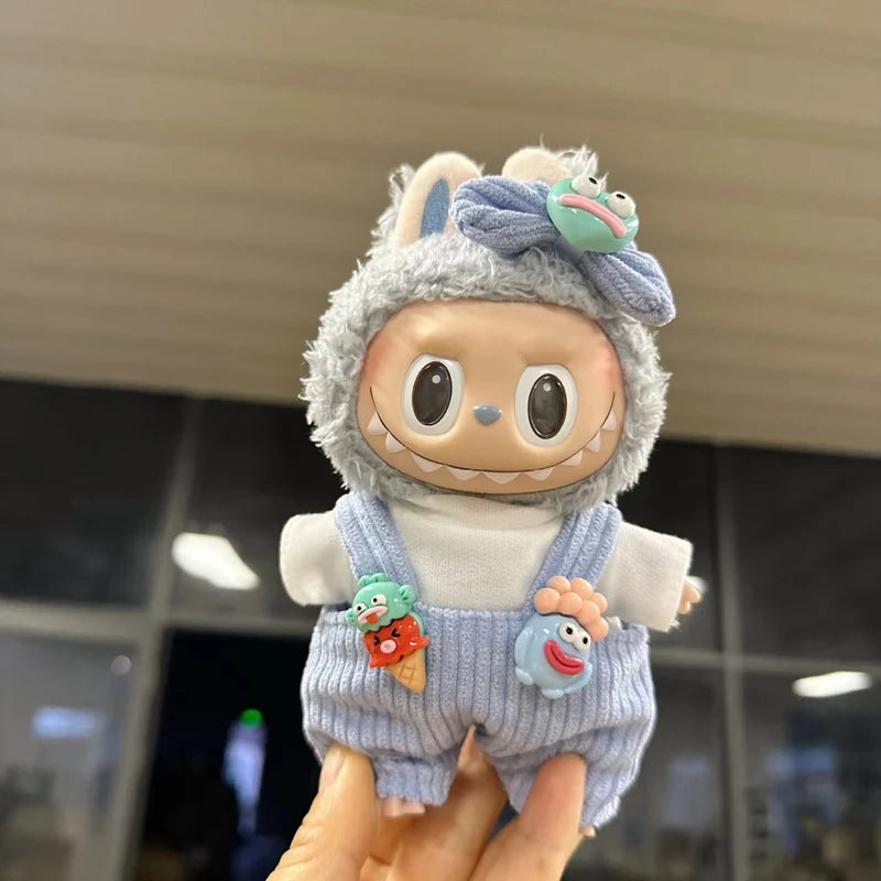 17cm Cute Mini Plush Doll'S Clothes Outfit Accessories For Korea Kpop Exo Labubu Idol Dolls donut overalls Clothing DIY Kid Gift